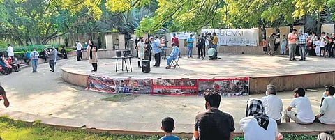 Afghan reugees gather at a park near Jangpura Metro station in Delhi | express