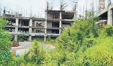 The plot where construction of the cancer centre has been underway for seven years