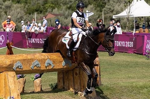 India's Fouaad Mirza riding Seigneur competes in the equestrian's eventing team and individual cross country during the Tokyo 2020 Olympic Games. (Photo | AFP)