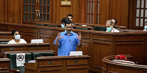 CM Arvind Kejriwal speaks in the Delhi Assembly. (Photo | ANI)