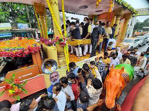 The 'Jan Ashirwad Yatra' in Madhya Pradesh. (Photo | EPS)