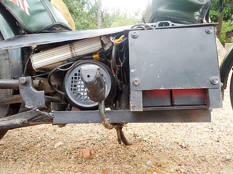 Saravanan has been using the e-bike for more than 45 days and says it is running smoothly, with a mileage of about 45 km (Photo | Special arrangement)
