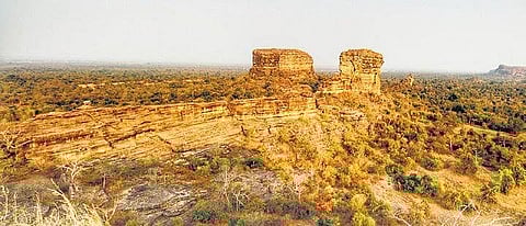 A rock formation at Kapuramgutta in Tadicherla mandal of Jayashankar Bhupalapally district