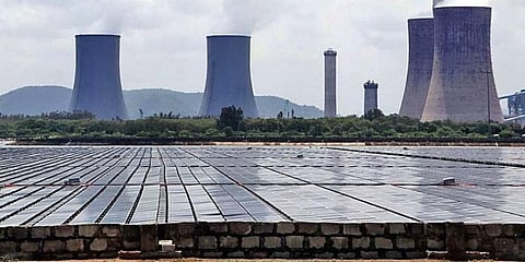 The 25 MW floating solar PV plant commissioned in the reservoir at NTPC Simhadri in Visakhapatnam. (Photo | EPS)