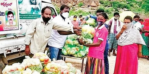D Sudheer Babu and his Sneha Hastam team members distributing food to destitutes in Kanigiri | Express
