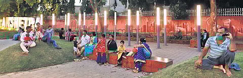 People gathered at a hangout zone near Sishu Bhawan during weekend shutdown