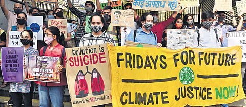 Student activists participate in a protest march demanding action against climate change in New Delhi. (File Photo | Parveen Negi, EPS)