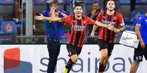 AC Milan's Brahim Diaz (C) celebrates after scoring against Sampdoria. (Photo | AP)