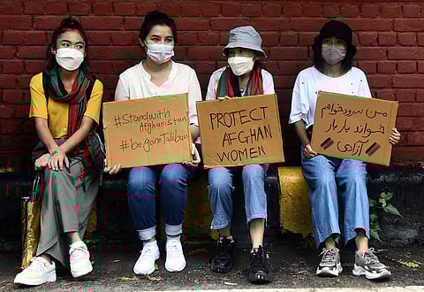 Students during a protest against the Taliban takeover of Afghanistan | Parveen Negi
