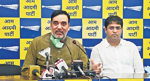 Senior minister Gopal Rai briefs media about AAP’s poll plan. (Photo| Parveen Negi, EPS)