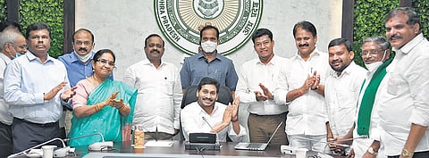 CM YS Jagan Mohan Reddy lays foundation stone for four fishing harbours and 25 aqua hubs virtually on the occasion of the World Fisheries Day at CM’s camp office in Tadepalli (File Photo | EPS)