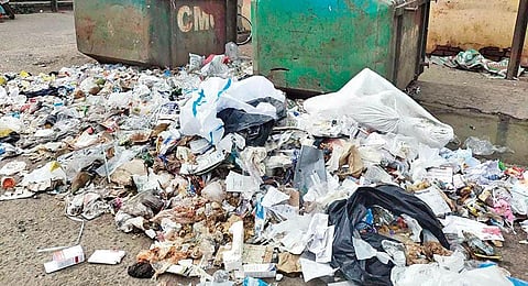 Heaps of biomedical waste lying unattended near the centre of excellence building in Cuttack. (File photo| EPS)