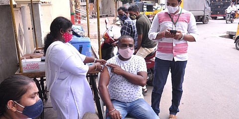 A person receiving coronavirus vaccine in Andhra Pradesh. (Photo | EPS)