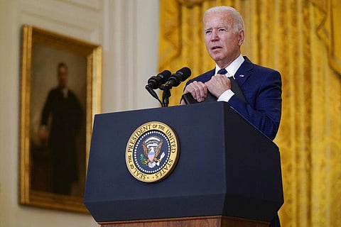 President Joe Biden answers questions from members of the media about the bombings at the Kabul airport. (Photo | AP)