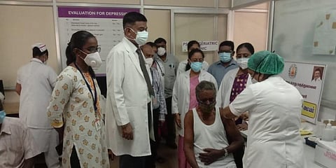The Rajiv Gandhi Government General Hospital in Chennai has opened a Covid-19 vaccine camp at its geriatric ward. (Photo | Special arrangement)