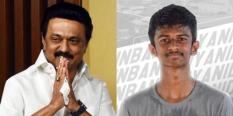 Tamil Nadu CM Stalin (L) and his grandson Inban Udhayanidhi (Photo | EPS and Twitter)