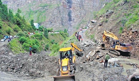 People stranded after landslides in the Lahaul and Spiti valley. (File Photo | BRO via PTI)