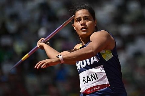 India's Annu Rani competes in the women's javelin throw qualification during the Tokyo 2020 Olympic Games. (Photo | AFP)