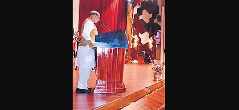Defence Minister Rajnath Singh at Defence Services Staff College in Wellington on Sunday. (Photo | Express)