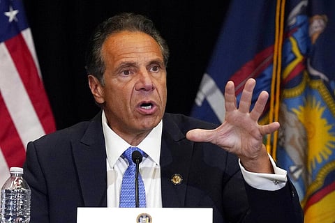 New York Gov. Andrew Cuomo speaks during a news conference at New York's Yankee Stadium (Photo | AP)