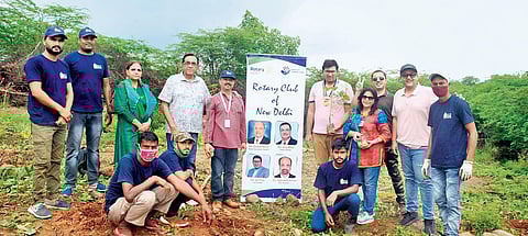 Members of the Rotary Club New Delhi at the tree plantation site.