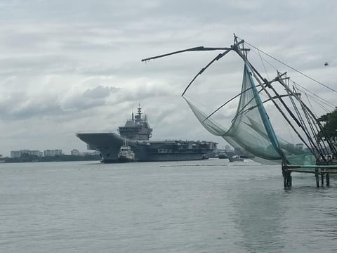 INS Vikrant setting off for sea trials from Kochi (Photo | Special arrangement)