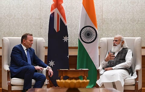 Ex Australian Prime Minister Tony Abbott (L) and Prime Minister Narendra Modi (R) (Photo | Narendra Modi, Twitter)
