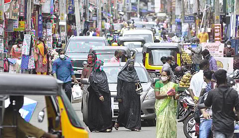 Though the traders claim low turnout of customers, the city markets have come alive ahead of Eid al Adha . A scene from Chalai market in Thiruvananthapuram. (Photo | B P Deepu, EPS)