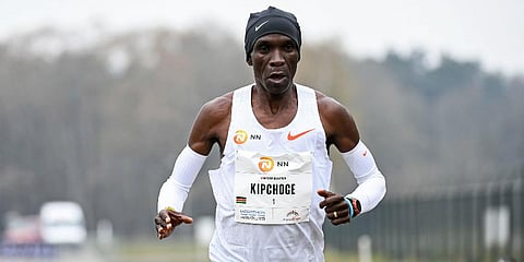 Eliud Kipchoge of Kenya runs to win the NN Mission Marathon at Enschede Airport in Enschede, Netherlands. (Photo | AP)