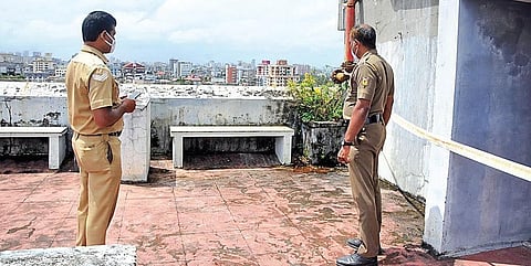 Police cordoning off the portion of the apartment’s terrace from where the teenager tumbled and lost her life on Thursday | A Sanesh