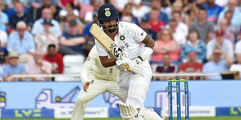 KL Rahul stood unbeaten at 77 of 202 balls at lunch on day 3 of the first test between India and England at Trentbridge. (Photo | AP)