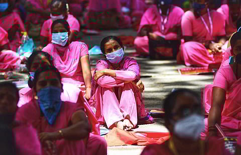 ASHA workers at a protest in Bengaluru. (File photo | Shriram B N, EPS)