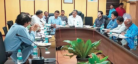 VMRDA commissioner P Koteswara Rao speaking at a technical committee meeting on planetarium in Visakhapatnam. (File Photo)