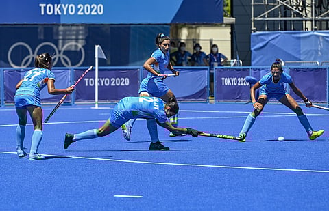 India's Gurjit Kaur scores a goal against Britain during their women's field hockey bronze medal match, at the 2020 Summer Olympics, in Tokyo on Friday. (Photo | PTI)