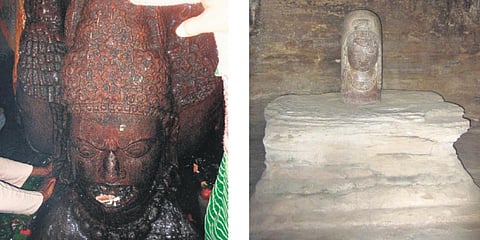 (L) Chatrumukha linga of Chaumukhnath at Nachna, Madhya Pradesh; Ekamukhalinga at Madhya Pradesh’s Udayagiri Caves, excavated during Chandragupta II’s reign