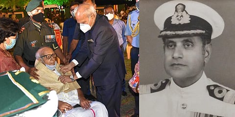 Commodore K P Gopal Rao being felicitated by Tamil Nadu Governor Banwarilal Purohit. (File photo | Express)