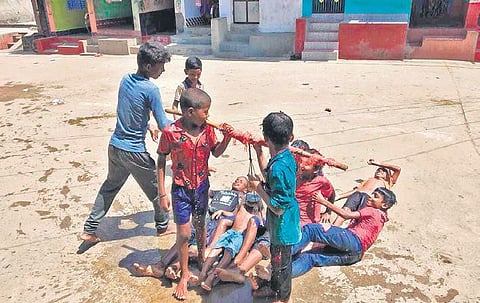Children of Patrachudi village during the ‘bengei nacha’ ritual. (Photo | Express)