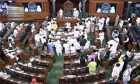 A view of the Lok Sabha during the Monsoon Session of Parliament, in New Delhi. (Photo | Youtube Screengrab)