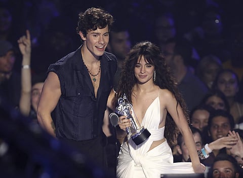 Shawn Mendes and Camila Cabello accept the award for best collaboration for 'Senorita' at the MTV Video Music Awards on 26 August 2019. (Photo | AP)