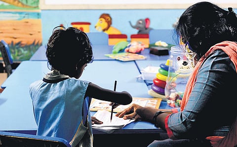 Karuppasamy, the intellectually-challenged tribal child, inside a classroom at Vasantham Home for Children with Special Needs in Chennai | DEBADATTA MALLICK