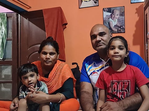 Para athlete Vinod Kumar wife Anita and daughters, Sakshi (7 years) and Yakshi (2 years).