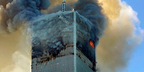 Fire and smoke billows from the north tower of New York's World Trade Center on September 11, 2001. (File photo| AP)