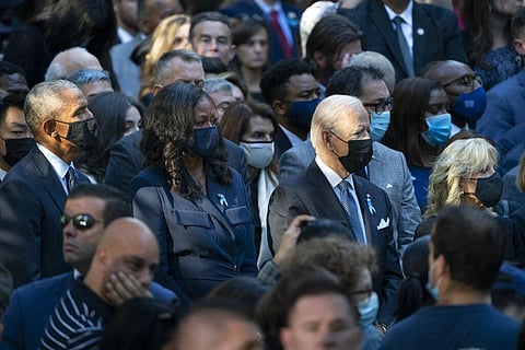 Ex-President Obama, Michelle Obama, President Joe Biden, and First Lady Dr. Jill Biden, attend commemoration of 20th anniversary of the Sept. 11 terrorist attacks on Saturday in New York. (Photo | AP