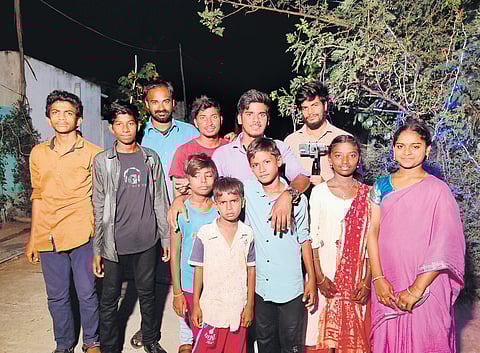 The foursome with amateur actors; (below) in the process of shooting a sequence.