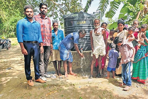 The drinking water tank set up for a tribal hamlet in Chengalpattu district by students of Madras Christian College | express