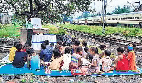 The coaching class has about 30 children and runs in two shifts for students up to Class IV.