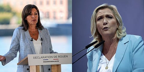 Socialist mayor of Paris Anne Hidalgo (L) and France's far-right party National Rally’s Marine Le Pen have officially launched their campaigns Sunday, Sept 12, 2021. (Photo | AP)