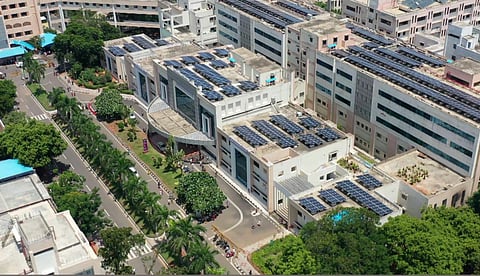 The rooftop solar panel installed in buildings at JIPMER inaugurated by Vice President M Venkaiah Naidu. (Photo | Special arrangement)