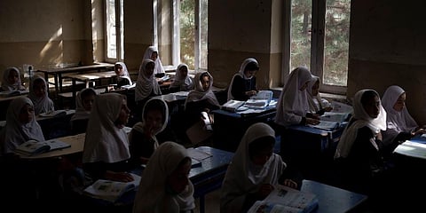 Girls prepare for class at a school in Kabul, Afghanistan, Sunday, Sept. 12, 2021. (Photo | AP)