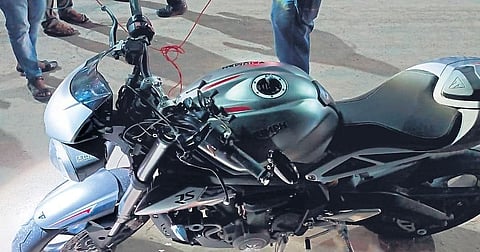 The ill-fated sports bike that was being driven by actor Sai Dharam Tej